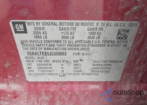 2018 GMC Terrain Sle из США, поврежденный, VIN 3GKALTEX5JL300662